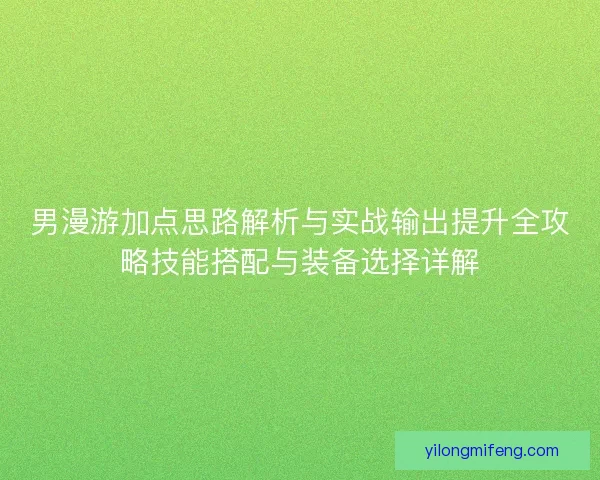 男漫游加点思路解析与实战输出提升全攻略技能搭配与装备选择详解