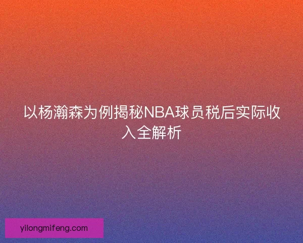 以杨瀚森为例揭秘NBA球员税后实际收入全解析